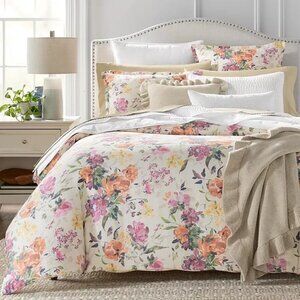 Sky Harper Autumnal Floral Duvet Cover Queen Beige Tan Pink MSRP $345